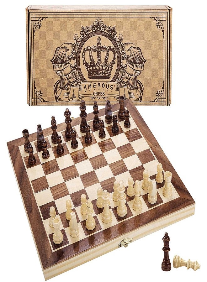 AMEROUS 12" x 12" Magnetic Wooden Chess Set for Kids and 6 up Age, 2 Bonus Extra Queens, Folding Board with Storage Slots, Handmade Chess Pieces, Portable Travel Chess Board Game Sets - Image 1
